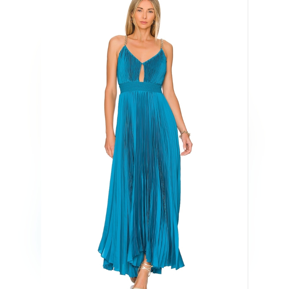 Alice + Olivia Gloria Pleated Maxi Dress in Ocean Blue